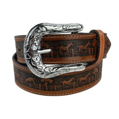 Cinto Masculino Pyramid Country Couro Caramelo Entalhado Fazenda Ref.PY3300 Cinto Masculino Pyramid Country Couro Caramelo Entalhado Fazenda Ref.PY3300