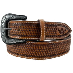 Cinto Masculino Pyramid Country Couro Claro Balaio Pequeno 3.9 Cm Ref: PY-6738