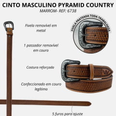 Cinto Masculino Pyramid Country Couro Claro Balaio Pequeno 3.9 Cm Ref: PY-6738