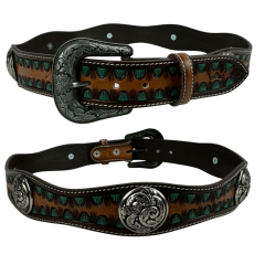 Cinto Masculino Pyramid Country Couro Havana Com Aplique e Detalhe Fivela - Ref. 7366