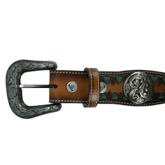 Cinto Masculino Pyramid Country Couro Havana Com Aplique e Detalhe Fivela - Ref. 7366