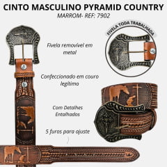 Cinto Masculino Pyramid Country Couro Havana Escuro Despontado e Entalhado Oração Ref.PY-7902