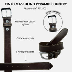 Cinto Masculino Pyramid Country Couro Marrom Liso Esporte Com Costura 3,4 cm Ref:PY1402