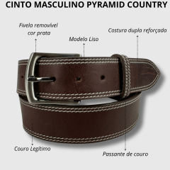 Cinto Masculino Pyramid Country Couro Marrom Crazy Horse Com 2 Costuras - Ref. 6151