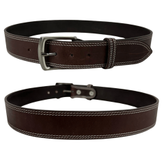 Cinto Masculino Pyramid Country Couro Marrom Crazy Horse Com 2 Costuras - Ref. 6151