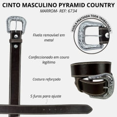 Cinto Masculino Pyramid Country Couro Marrom Escuro Liso Com Duas Costuras Ref.PY-6734