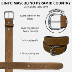 Cinto Masculino Pyramid Country Couro Vaqueta Social Caramelo - 39mm Ref.PY-2018