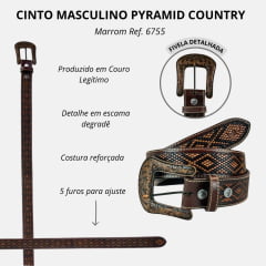 Cinto Masculino Pyramid Country de Couro Marrom Escama Degrade - Ref: 6755