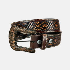 Cinto Masculino Pyramid Country de Couro Marrom Escama Degrade - Ref: 6755