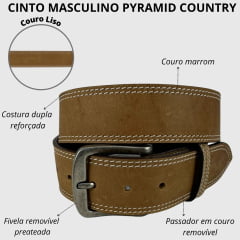 Cinto Masculino Pyramid Country Marrom Claro Crazy Horse Com 2 Costuras - Ref.PY-6151