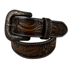 Cinto Masculino Pyramid Country Marrom Entalhado Pena Cactos Degradê - Ref.PY-6764