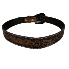 Cinto Masculino Pyramid Country Marrom Entalhado Pena Cactos Degradê - Ref.PY-6764