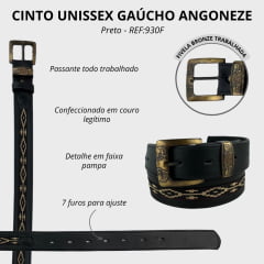 Cinto Unissex Angoneze Gaúcho Preto Com Faixa Pampa Ref:930F