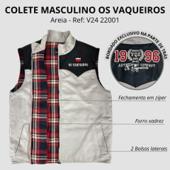 Colete Masculino Os Vaqueiros West Areia Com Pala Em Preto Forro Xadrez Logo Bordada R:22001