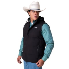 Colete Masculino Texas Farm Puffer Dusk Preto Com Capuz Removível Logo Aplicada Ref: IN020