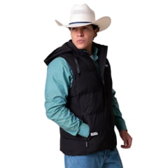 Colete Masculino Texas Farm Puffer Dusk Preto Com Capuz Removível Logo Aplicada Ref: IN020