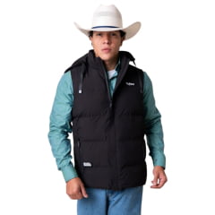 Colete Masculino Texas Farm Puffer Dusk Preto Com Capuz Removível Logo Aplicada Ref: IN020 Colete Masculino Texas Farm Puffer Dusk Preto Com Capuz Removível Logo Aplicada Ref: IN020