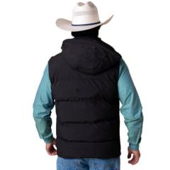 Colete Masculino Texas Farm Puffer Dusk Preto Com Capuz Removível Logo Aplicada Ref: IN020