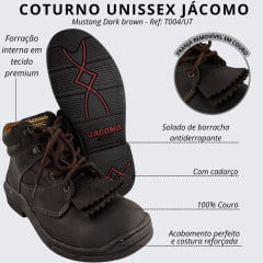 Coturno Unissex Jácomo Couro Mustang Dark Brown - Ref:T004/UT