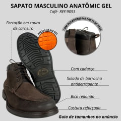 Coturno Masculino Anatomic Gel Couro Bullskin Café Semi Cromo Castanho Sola Savoy Neutrol Ref:9093