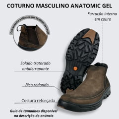 Coturno Masculino Anatômic Gel Couro Chamois Cappucino/Pesponto Café Sola 360 Outdoor Preto Ref.7551