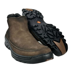 Coturno Masculino Anatômic Gel Couro Chamois Cappucino/Pesponto Café Sola 360 Outdoor Preto Ref.7551