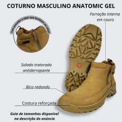 Coturno Masculino Anatômic Gel Couro Nobuck Camel Pesponto Kaki Com Zíper Sola 360 Outdoor Natural Ref.7587