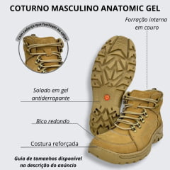 Coturno Masculino Anatômic Gel Couro Nobuck Camel Pesponto Kaki Sola 360 Outdoor Natural Ref.7585