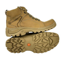 Coturno Masculino Anatômic Gel Couro Nobuck Camel Pesponto Kaki Sola 360 Outdoor Natural Ref.7585