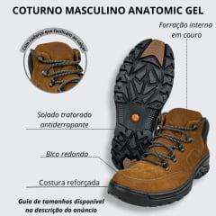 Coturno Masculino Anatômic Gel Couro Nobuck Conhaque/Vacum Preto Sola 360 Outdoor Preto Ref.7566