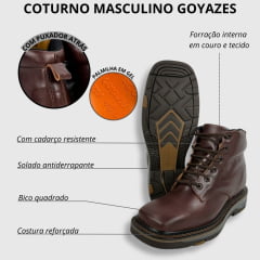 Coturno Masculino Goyazes Bico Quadrado Work Couro Mustang Café Ref.207407-CK