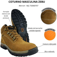 Coturno Masculino Zebu Bico Redondo Couro Destroyer Whisky - Ref:75080DT07