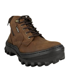 Coturno Masculino Zebu Bico Redondo Couro Mustang Terra/Café Com Zíper Ref:65060 MS05