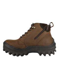 Coturno Masculino Zebu Bico Redondo Couro Mustang Terra/Café Com Zíper Ref:65060 MS05