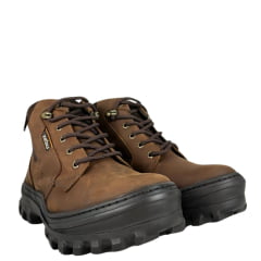 Coturno Masculino Zebu Bico Redondo Couro Mustang Terra/Café Com Zíper Ref:65060 MS05