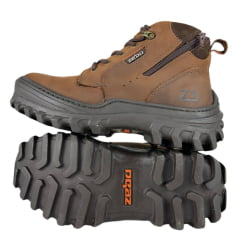 Coturno Masculino Zebu Bico Redondo Couro Mustang Terra/Café Com Zíper Ref:65060 MS05