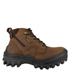 Coturno Masculino Zebu Bico Redondo Couro Mustang Terra/Café Com Zíper Ref:65060 MS05