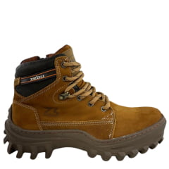 Coturno Masculino Zebu Bico Redondo Couro Nobuck Castor CF/SLA/CF Com 1 Ziper Lateral Ref:65050 NB 09