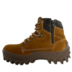 Coturno Masculino Zebu Bico Redondo Couro Nobuck Castor CF/SLA/CF Com 1 Ziper Lateral Ref:65050 NB 09