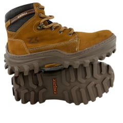 Coturno Masculino Zebu Bico Redondo Couro Nobuck Castor CF/SLA/CF Com 1 Ziper Lateral Ref:65050 NB 09