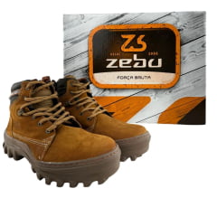 Coturno Masculino Zebu Bico Redondo Couro Nobuck Castor CF/SLA/CF Com 1 Ziper Lateral Ref:65050 NB 09