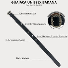 Guaiaca Unissex Badana Couro Preto Fivela Prata Ref: 180 Cod: 0010