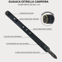 Guaiaca Unissex Estrella Campeira Couro Preto Liso Com Bolso  Ref.1515