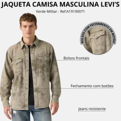 Camisa Masculina Levi's Western Shirt Relaxed Fit Verde Militar Com Bolsos Ref:A19190071