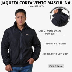 Jaqueta Masculina Texas Farm Corta Vento Field Rush Preto Com Capuz - REF:IN024