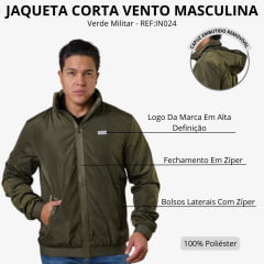 Jaqueta Masculina Texas Farm Corta Vento Field Rush Verde Militar Com Capuz - REF:IN024