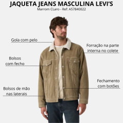 Jaqueta Masculina Levi's Jeans Trucker Relaxed Fit Sherpa Marrom Ref:A57840022