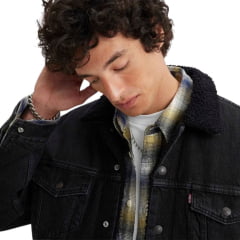 Jaqueta Masculina Levi's Jeans Trucker Relaxed Sherpa Preta Ref:A57840005