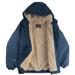 Jaqueta Masculina Austin Western Azul Marinho Com Capuz Bolsos E Forro Em Lã - Ref:14791