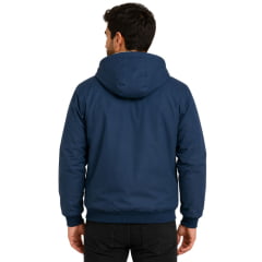 Jaqueta Masculina Austin Western Azul Marinho Com Capuz Bolsos E Forro Em Lã - Ref:14791